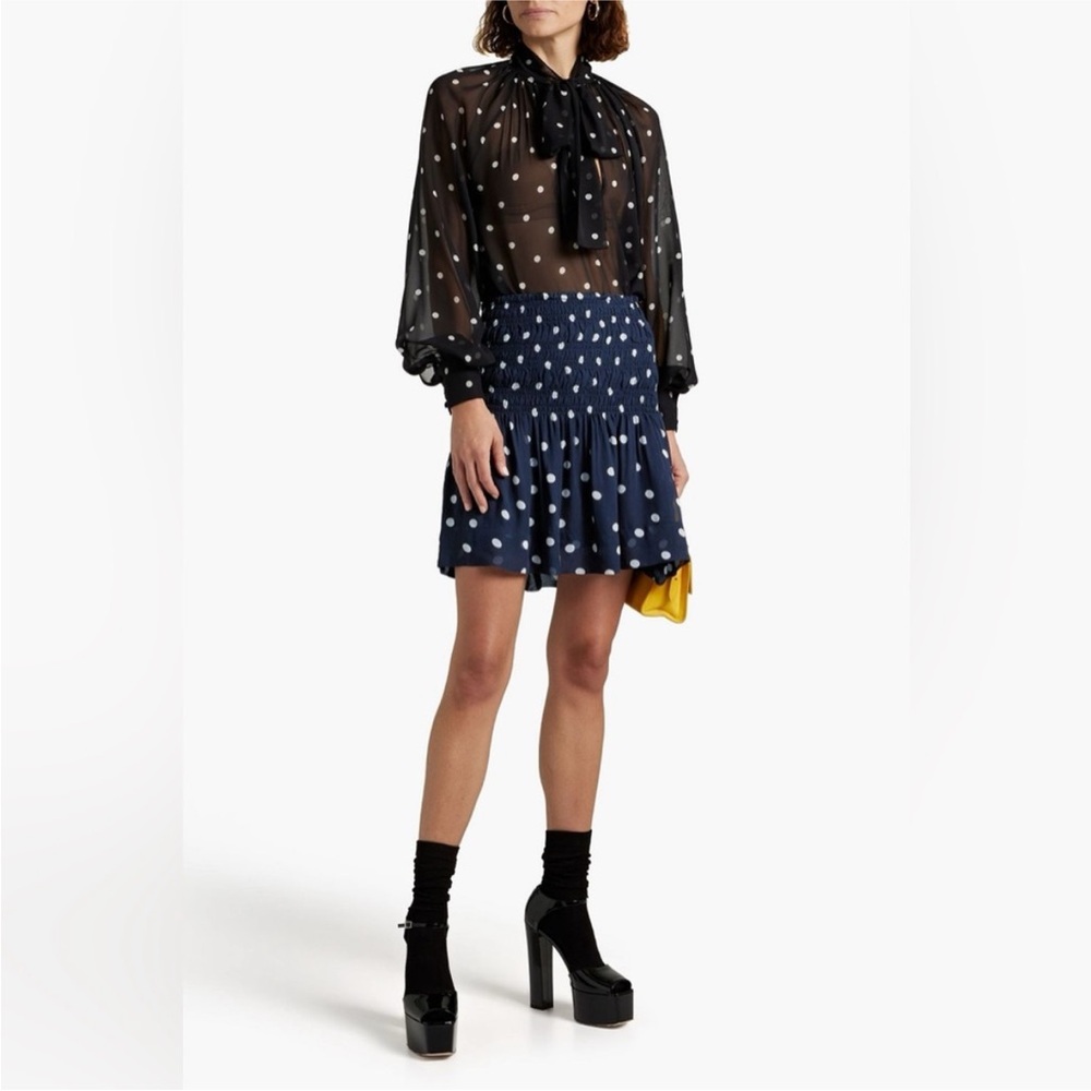 GANNI Sky Captain Polka Dot Smocked Skirt & Blouse Matching Set